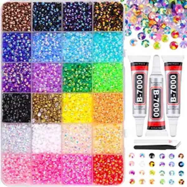 30000Pcs Resin Jelly Rhinestones for Crafting Bedazzling Multicolor 3mm Flatback Gems for Crafts Clothing Clothes Tumblers Shoes Nails Flat Back Mixed Color Bulk Bedazzler Kit Jewels with b7000 Glue and tweezers Shimmer Colorful