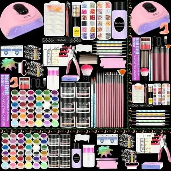 Acrylic Nail Kit with Drill & UV Light - Professional Starter Kit for Beginners, All-Inclusive Set with Everything Needed for Acrylic Nails, Size: