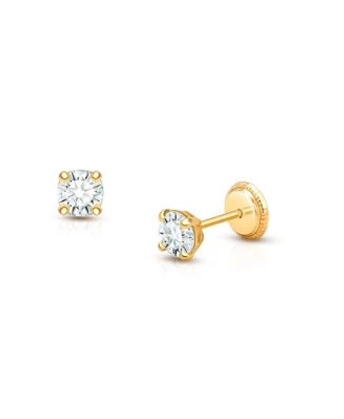 Children's 14K Gold 4mm Round Cut Studs Girls' Screw Back Earrings