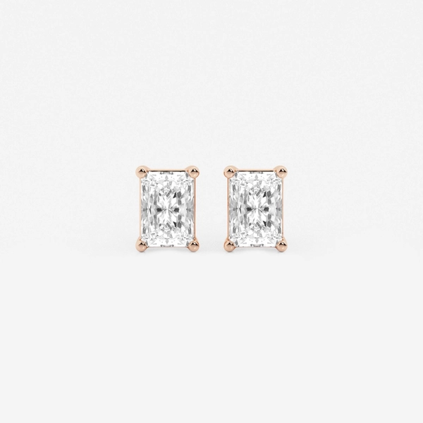 1 ctw Radiant Lab Grown Diamond Four Prong Stud Earrings 14K Rose Gold, E, VS1