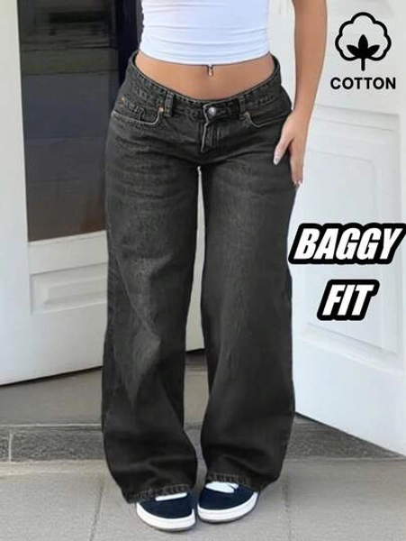 MYOURSA Low Rise School Outfits Y2k Casual Wide Leg Jeans