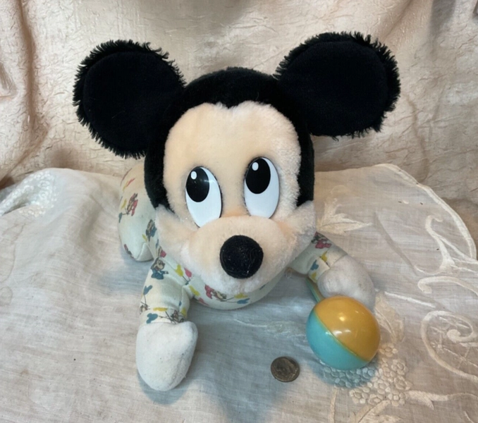 Vintage  APPLAUSE Disney Baby Mickey Mouse Doll Crawling with Rattle 80s 90s