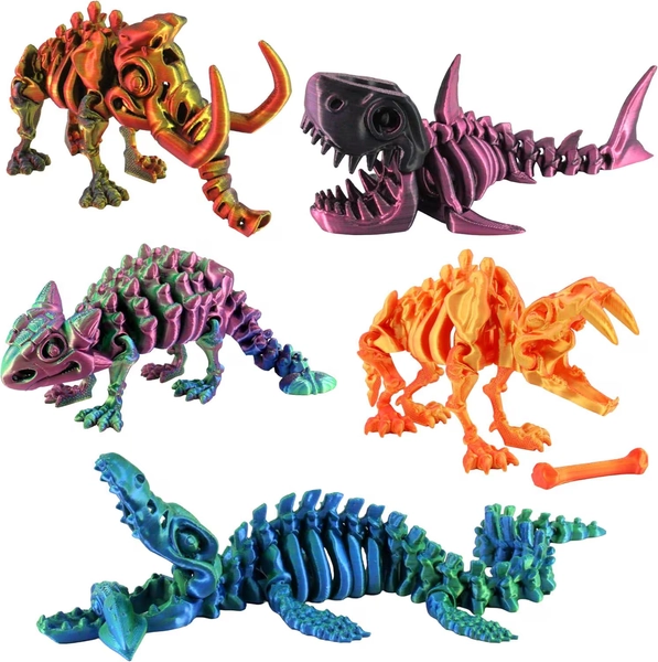 5PCS 3D Printed Dinosaur Skeletons, Fidget Toys, Mosasaurus Ankylosaurus Mammoth Shark Sabertooth Tiger Fidget Toy