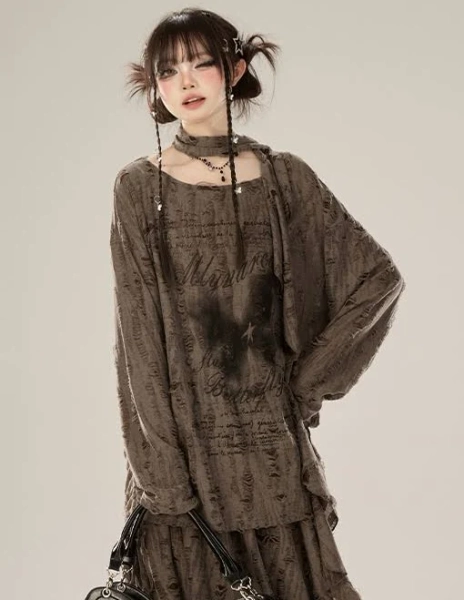 Punk Butterfly Print Distressed Top
