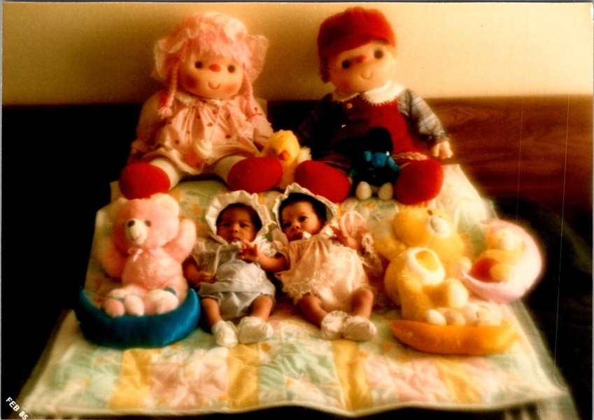1985 Photograph of Two Infants with Care Bears 80s Toys &amp; Plush Dolls