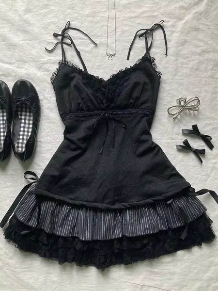 Punk Y2k Skirts Women Clothes Goth Sexy Ropa Aesthetic Stripe High Waist Lace Bow MIni Skirts Grunge Emo Girl 2000s Short Skirt - AliExpress 200000345