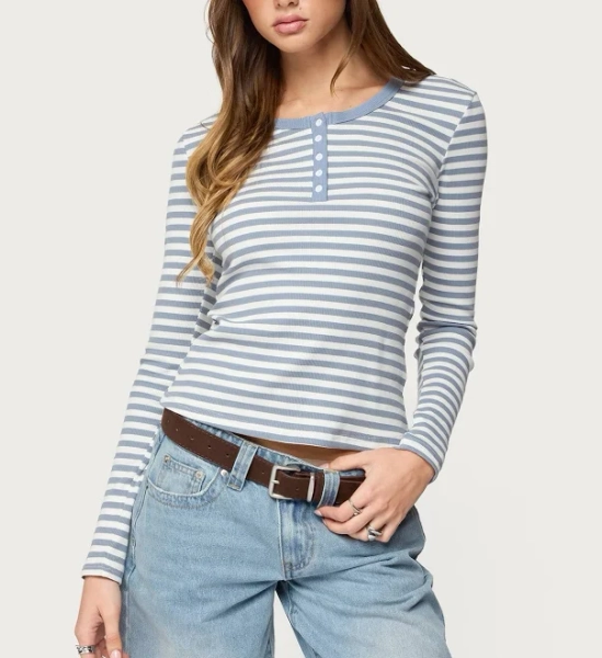 Edikted Roma Striped Henley Top