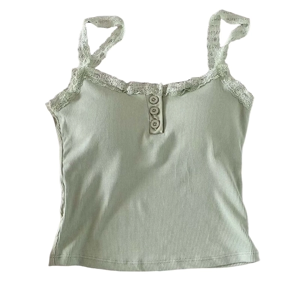 Jerdar Women's Ribbed Lace Cami Top Sleeveless Spaghetti Strap Button Front Crop Tank Tops Summer Casual Cute Camisole for Women Free Size - Walmart.com