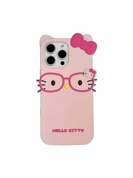 Sanrio New Cute Cat Ear Cartoon 3D Glasses Hello Kitty/Glasses Bear Apple Phone Case Compatible With Apple 14/13/11/12/15/16 PROMAX Silicone Phone Case Anti Drop 11 Pro/12 Pro/14 PROMAX/13 PROMAX/13 Mini/12 Mini/17/17 Pro/17 Promax