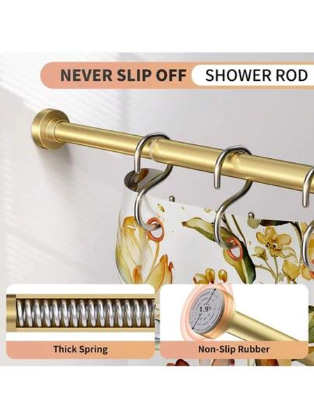 Gold Shower Curtain Rod 34-66 Inches(2.8-5.5ft) Never Rust Adjustable Shower Rod Spring Tension Non Slip No Drilling Shower Rods For Bathroom Garland Window