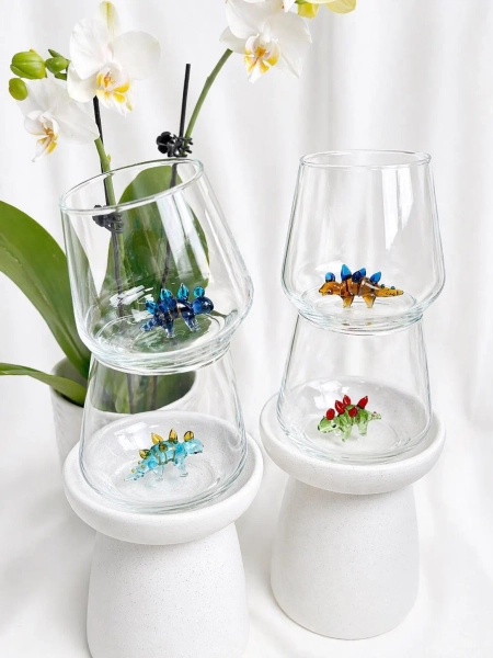 Tasse en verre dinosaure - Gobelet dinosaure style Murano fait main
