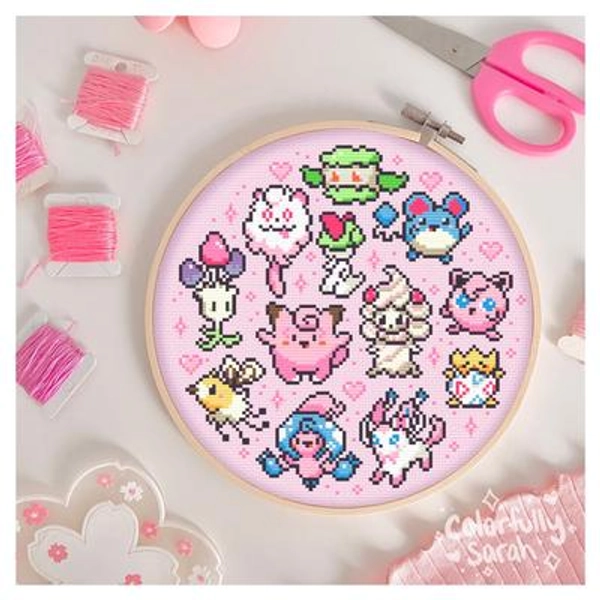 Fairy Type Cross Stitch Pattern, Kawaii Cross Stitch, Pastel cross stitch, Pink, Cute, beginner, videogame, PDF Downloadable