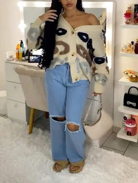 Women's Autumn Winter Streertwear Casual Cute 3D Letter Embroidery Knitted Sweater Cardigan Top Buttons Long Sleeve Fall Winter Going Out Outfits Clothes Back To School Homecoming