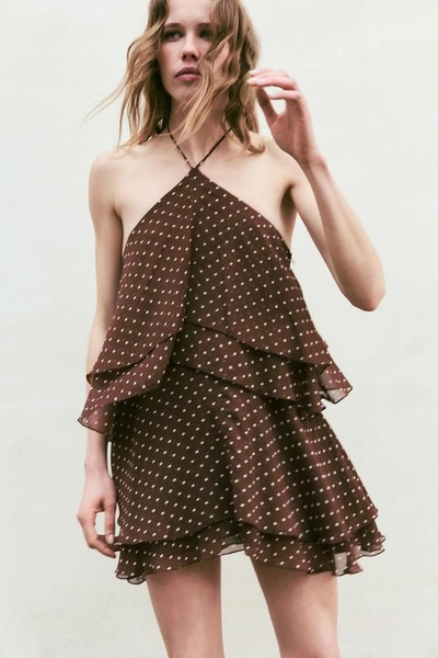 RUFFLED POLKA DOT HALTER DRESS
