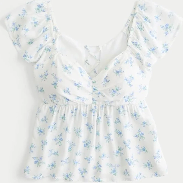 Hollister Women's Easy Flutter Sleeve Babydoll Top