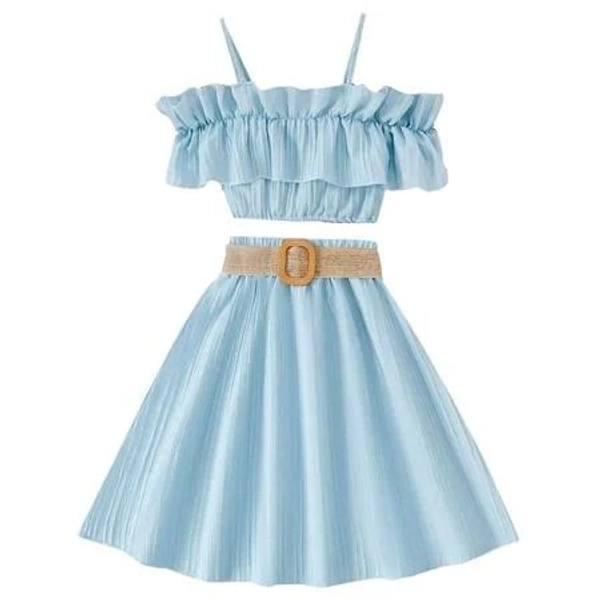 Girl's Two Piece Cold Shoulder Ruffle Crop Top and High Low Skirt Set