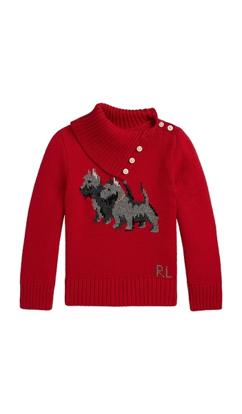 Long Sleeve Intarsia Dog Turtleneck Sweater