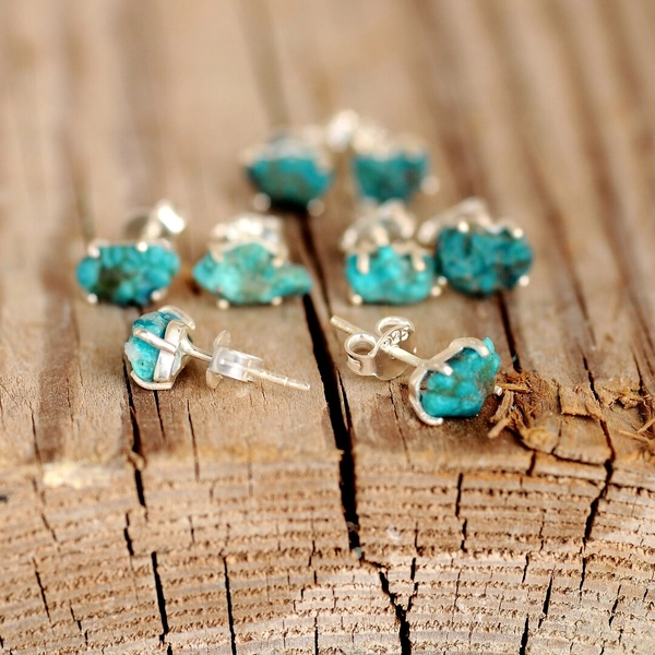 Raw Turquoise Earrings, Sterling Silver Cartilage Earrings, Uncut Gemstone Stud Earrings, Tiny Small Dainty Pair of Earrings - Etsy