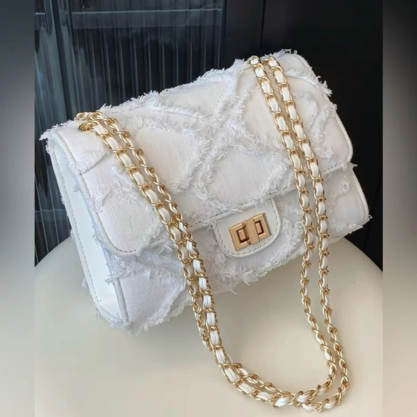 Women’s Whits Patchwork Crossbody Bag Purse Nwt New Gold Chain | Color: Gold/White | Size: Os in 2026 | Purses and bags, Purses, Gold chains