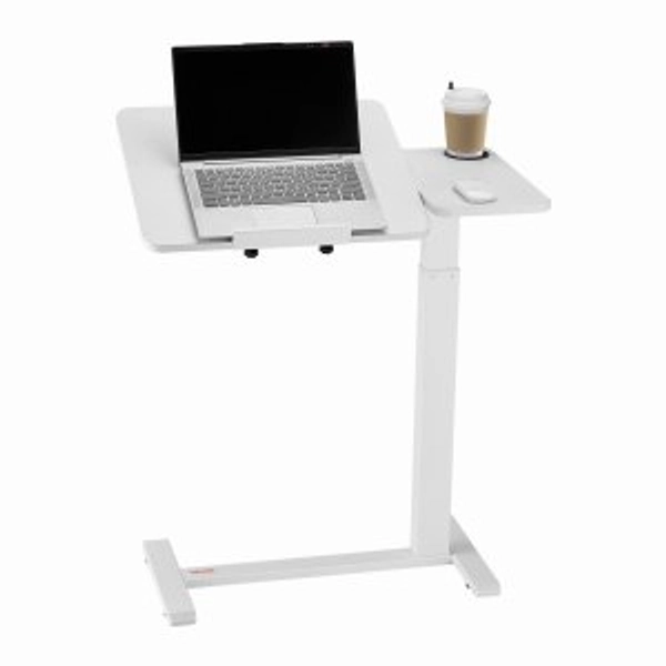 VEVOR Overbed Table, Mobile Bed Side Table with Flip Desktop and 4 Hidden Wheels, Height &amp; Angle Adjustable Rolling Laptop Desk with Cup Holder, Portable Over Bed Desk for Home, Office, Study, White