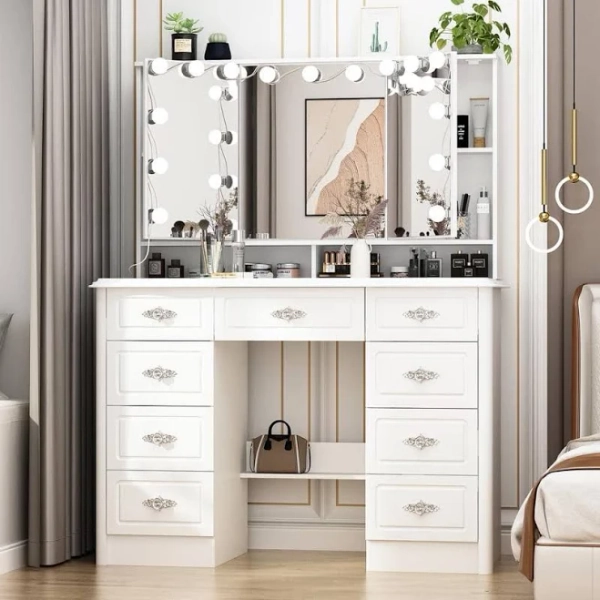 FUFU&GAGA White Makeup Vanity Table Dressing Desk