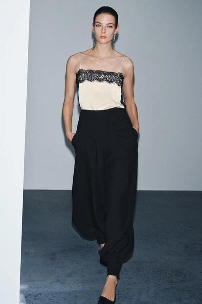 SATIN EFFECT LACE TOP ZW COLLECTION - Black / White | ZARA United States