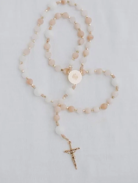 Immaculate Heart Handcrafted Pink Gemstone Rosary