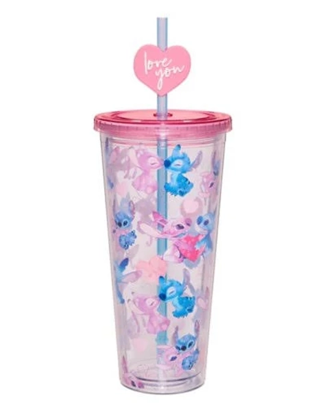 Stitch and Angel Heart Cup with Straw Topper