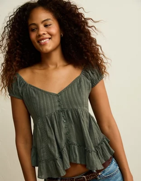 AE Lace Trim Babydoll Blouse
