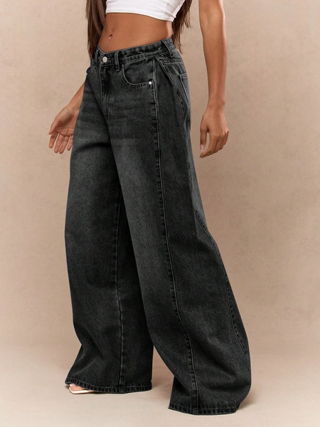 MISSGUIDED Low Rise Wide Leg Pleated Palazzo Jeans
