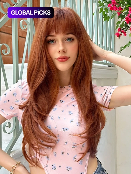 26-Inch Orange Curly Synthetic Wigs for Women - Fluffy Party & Daily Wear
