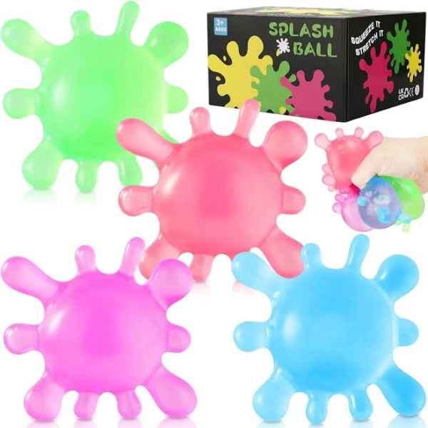 4pcs Fidget Toys Stress Balls for Kids Splat Tastic Squishy Toy Stress Splat Toy Squishies Anxiety Stress Relief Ice Squishy Stress Cube Malt Sugar