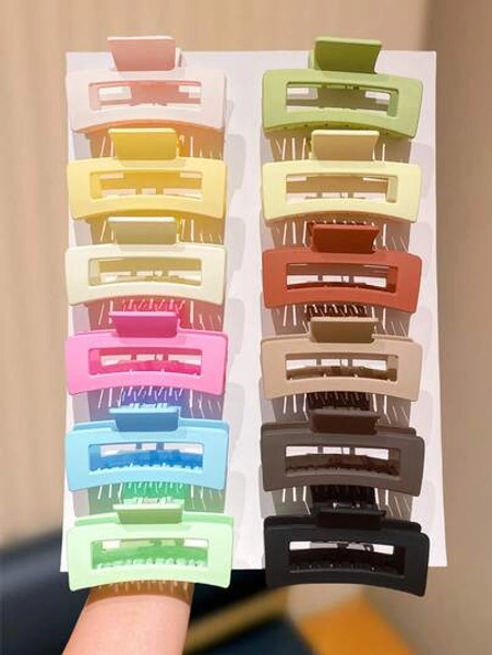 12/6pcs Random Color Square Hair Clips, Fashionable Gift For Cute Girls, Essential Hair Accessory For Stylish Women, Suitable For Daily Outfit