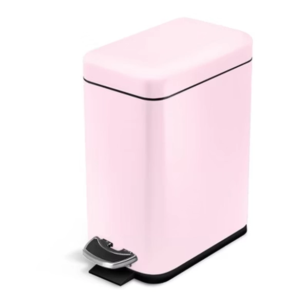 Home Zone Living 1.3 Gallon Slim Stainless Steel Trash Can with Step On Pedal and Soft Close Lid, Pink