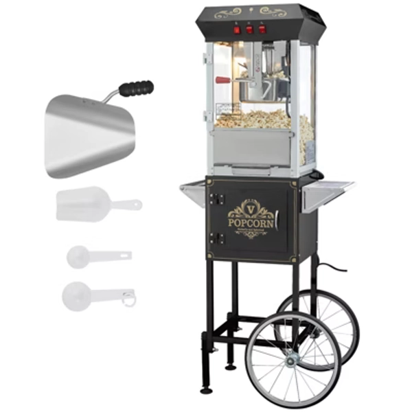 VEVOR Popcorn Maker with Cart, 850W Popcorn Popper Machine, 8 Oz Kettle Makes 48 Cups per Batch, Popcorn Maker Equipped with Tempered Glass