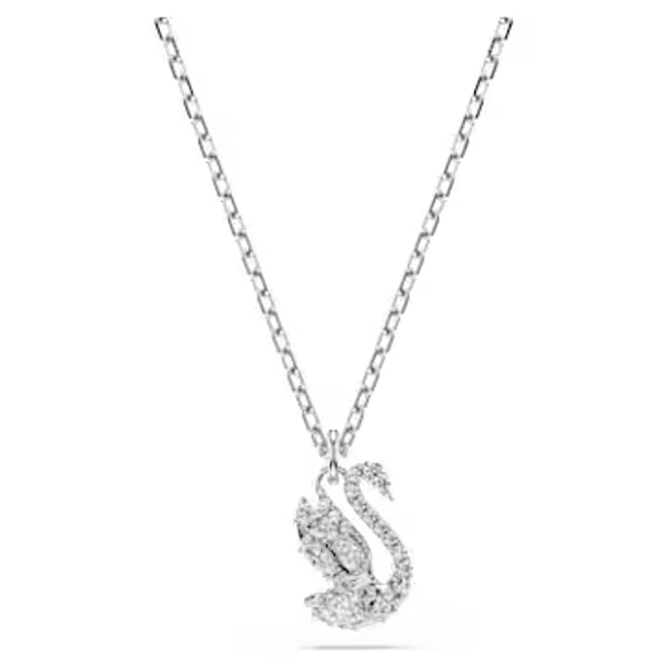 Swan pendant, Mixed cuts, Swan, White, Rhodium plated