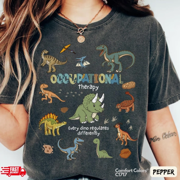 Retro Dinosaur Occupational Therapy Comfort Colors T-Shirt: OT OTA Graduation Gift