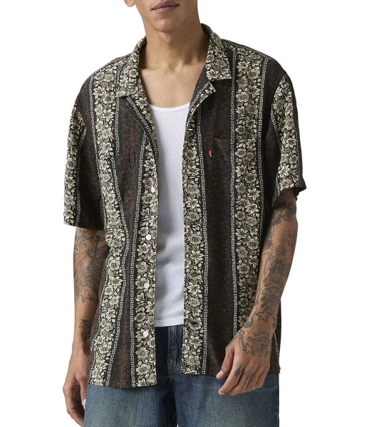 Levi's® Milas Floral Striped Short Sleeve Classic Camp Shirt