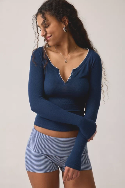 Out From Under Diana Ribbed Picot Trim Long Sleeve Henley Top