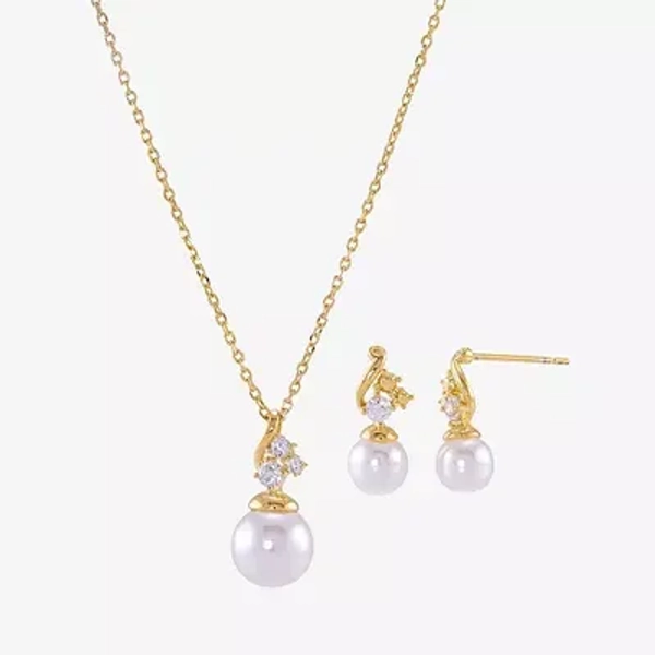 Sparkle Allure Womens Simulated Pearl 14K Gold Over Brass 2-pc. Jewelry Set, One Size