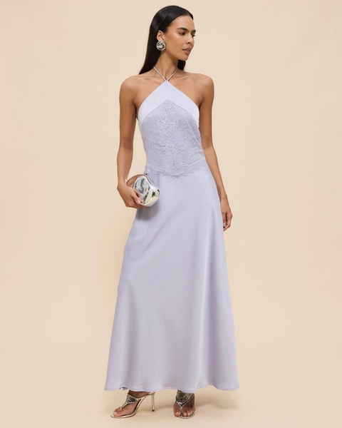 Georgie Halter Neck Lace Panelled Maxi Dress
