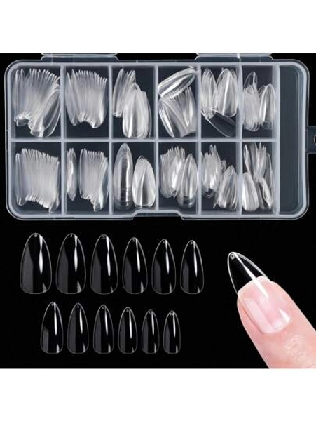 240pcs Medium Almond Shaped Transparent False Nail Tips Extension, 12 Sizes For Nail Salons And Diy Nail Art (Only Sold In Transparent Package) Press On Nails Nail Supplies