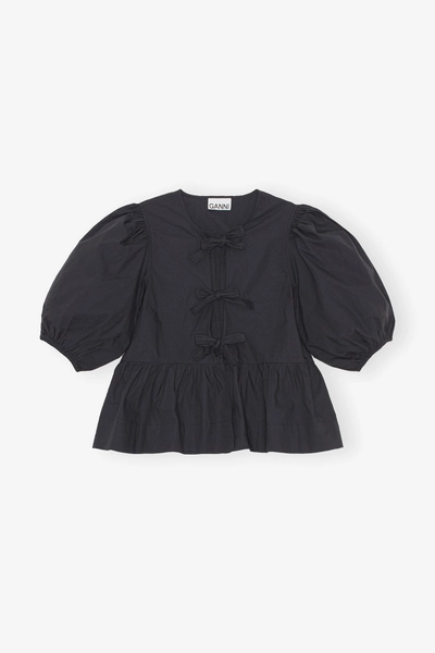 Cotton Poplin Peplum Tie Blouse