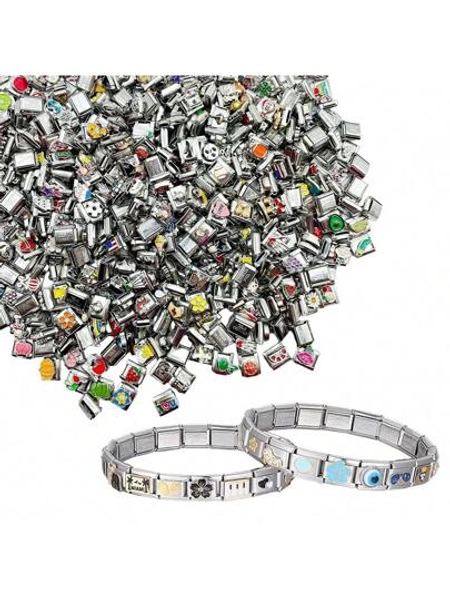 5/10PCS Randomly Italian Charms Bracelet Sets, Assorted Charms And Opening Tools,9mm Modular Charm Bracelet Link Handmade DIY Jewelry Gifts