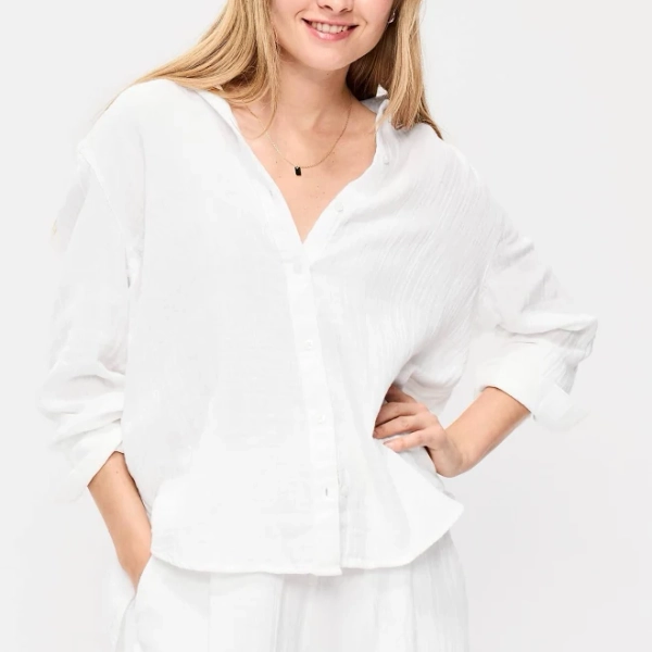 Old Navy Women's Open-Back Crinkle Gauze Button-Down Shirt
