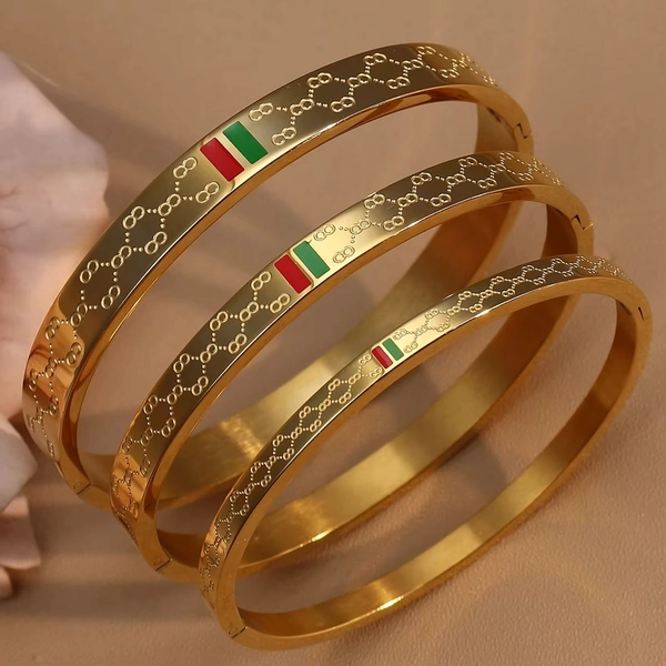 18 K Gold Plated Stainless Steel  55 MM Red/Green Bangles  , Fashionable Jewelry For Men And Women Wholesale - AliExpress 36