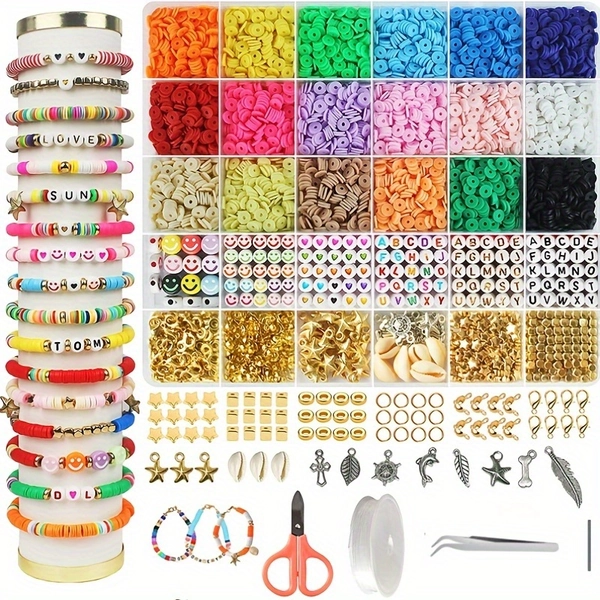 5120pcs Clay Beads for Bracelet Making, 18 Colors Polymer Clay Beads Beads Kit, Jewelry Making Kit with Heishi Beads and Elastic Strings