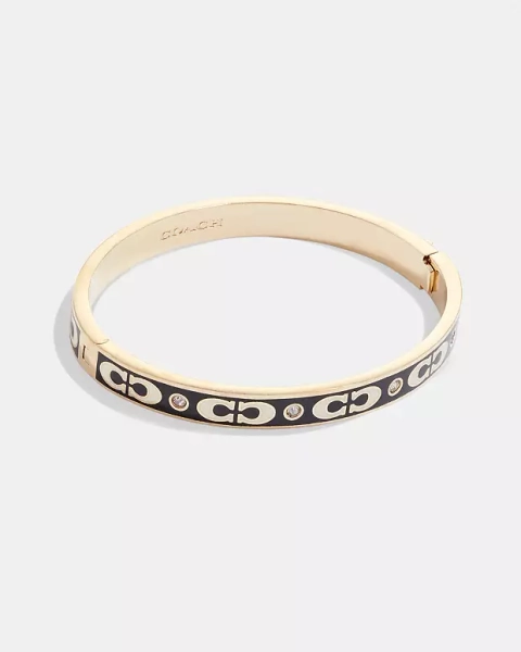 Gold/Black Signature Enamel Hinged Bangle