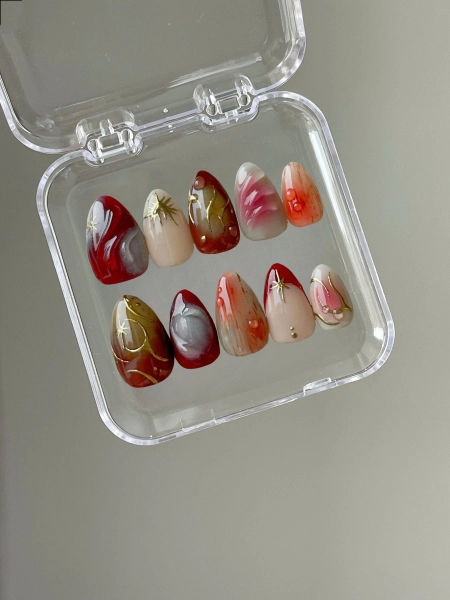 Hand Painted Ombre French Press On Nails: Y2K Faux Acrylic Nails
