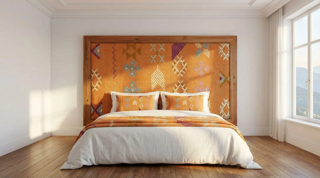 Handmade Cedar Wood & Woven Wool Headboard — Boho Tribal Wall Mount Bed Frame — Moroccan Style Decor , moroccan headboard